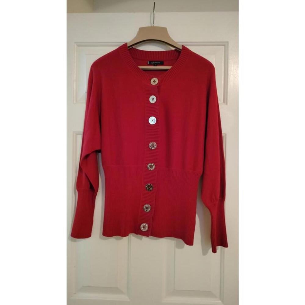 Anne Klein Ribbed knit cardigan red batwing classic preppy red sz M